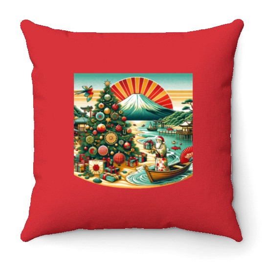 Japanese Style Christmas in July Throw Pillows