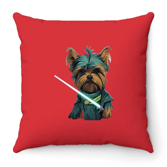 Yorkie with Lightsword Throw Pillows