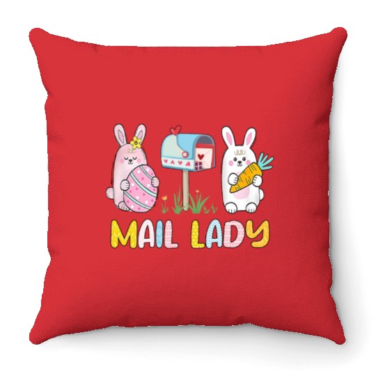 Mail Lady Easter Postal Worker Mail Carrier Throw Pillows