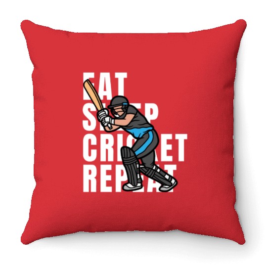 Eat Sleep Cricket Repeat Throw Pillows