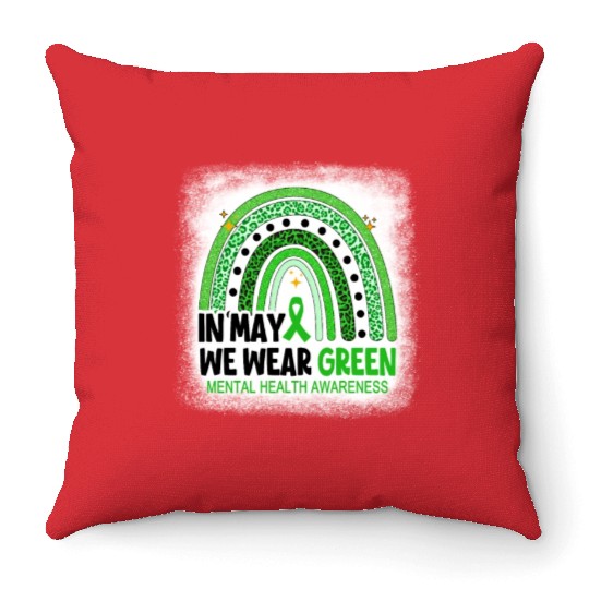 Rainbow Green Mental Health Awareness Throw Pillows
