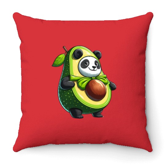 Avocado Panda: Peaceful Green Guardian Throw Pillows