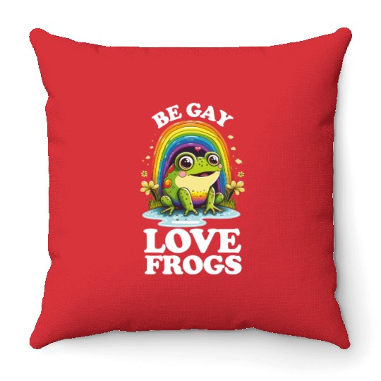 Be Gay Love Frogs Funny LGBTQ Pride Rainbow Retro Throw Pillows