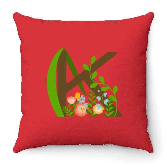 Capital letter K monogram and wildflowers Throw Pillows