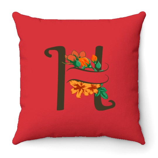 Capital letter H monogram with roses and lily Throw Pillows