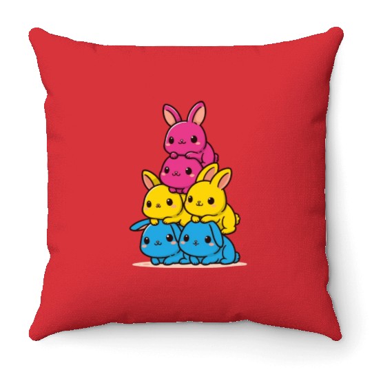 Bunny Pansexual Flag Pride Month Cute Bunny Throw Pillows