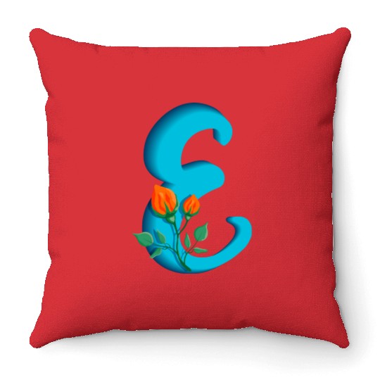 Three dimensional capital letter E rose monogram Throw Pillows
