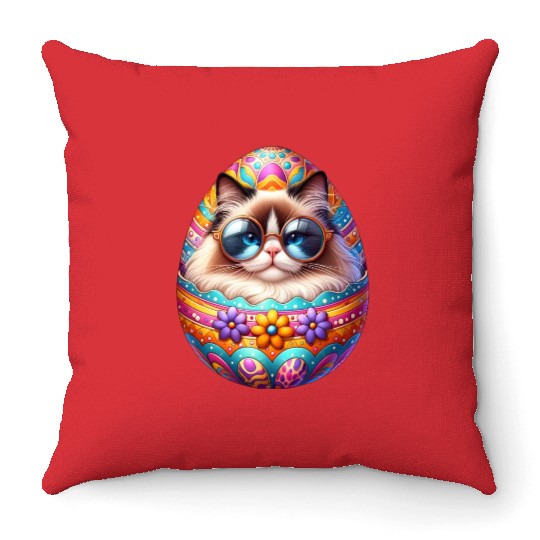Ragdoll Cat in Easter Egg Design Throw Pillows