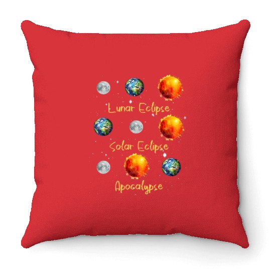 Lunar Eclipse Solar Eclipse and Apocalypse Throw Pillows
