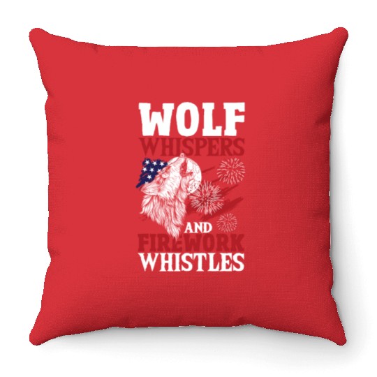 Howling Wolf White Stars Red Stripes American Throw Pillows
