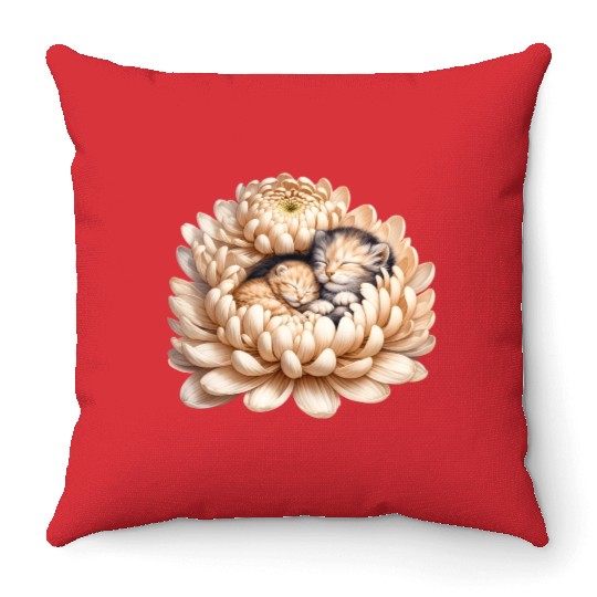 Kittens Sleeping In Flower Throw Pillows