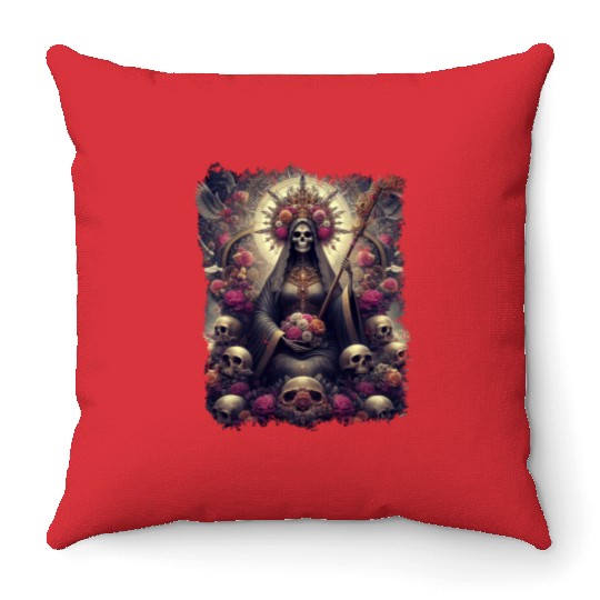 Santa Muerte Mexican Folk Culture Saint Throw Pillows