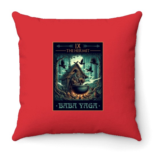 Baba Yaga The Hermit Tarot Card Pagan Witch Throw Pillows