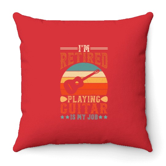 Retired Guitarist Guitar Retro Throw Pillows