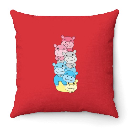 Genderflux Flag Pride Lgbtq Cute Hippo Throw Pillows