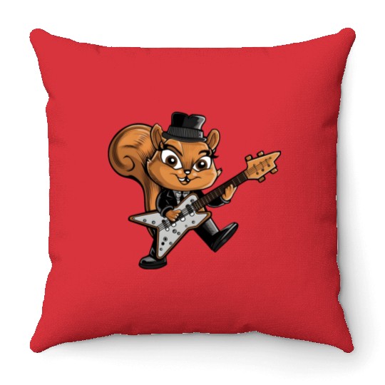 Cool Squirrel Guitarist Music Throw Pillows