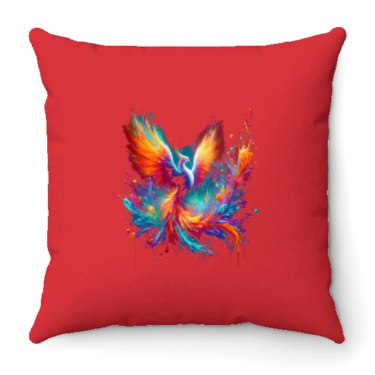 Resurgence of Radiance - Majestic Phoenix Art Throw Pillows