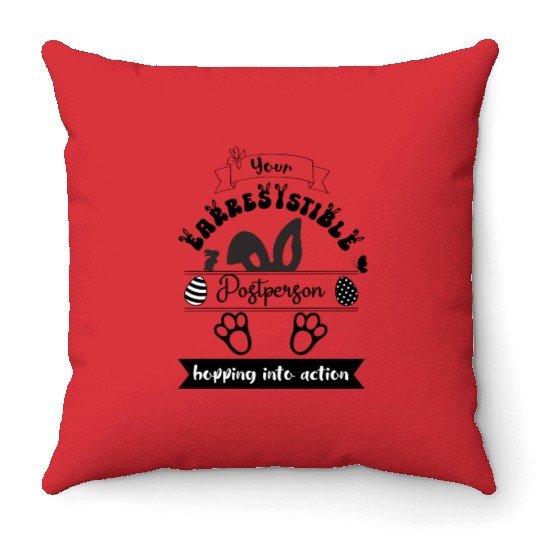 Earresistible Postperson Easter Hopping into Actio Throw Pillows