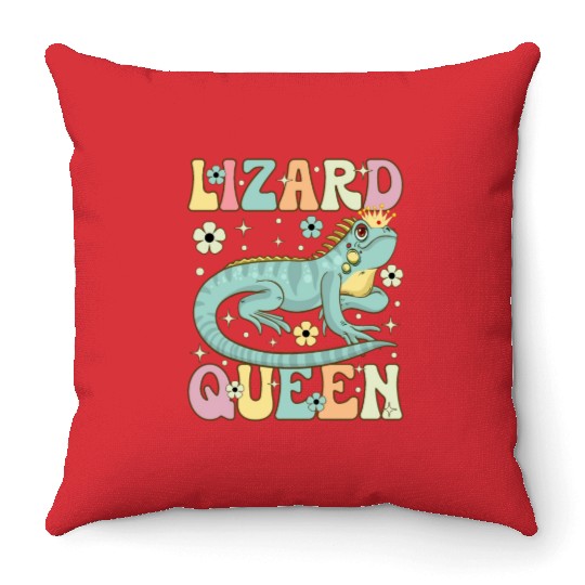 Lizard Queen Groovy Bearded Dragon Lizard Lover Throw Pillows