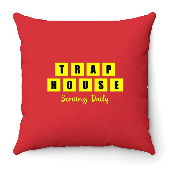 Trap House Serving Daily Black Waffle Throw Pillows