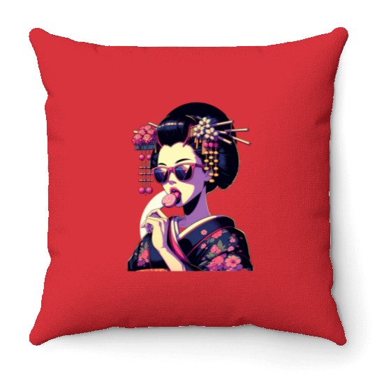 Japanese Geisha in Kimono, Geishas from Kyoto Throw Pillows