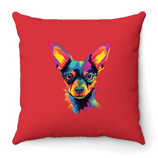 Watercolor Colorful Russian Toy Terrier Throw Pillows