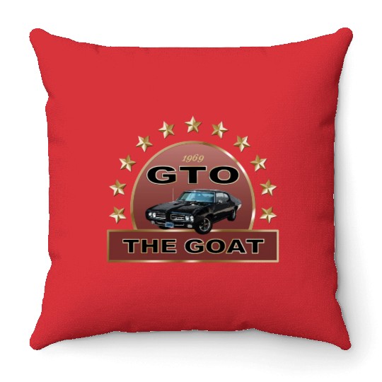 VINTAGE 1969 GTO MUSCLE CAR IS THE GOAT Throw Pillows