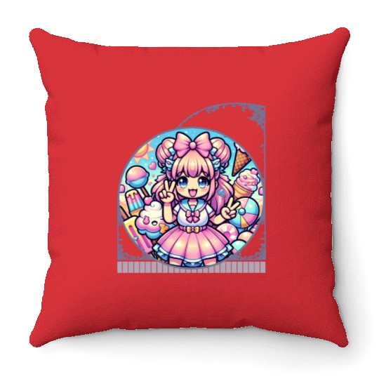 Kawaii Anime Girl's Ice Cream Paradise Sweet Throw Pillows