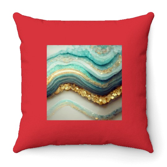 Teal Agate Geode Stone Throw Pillows