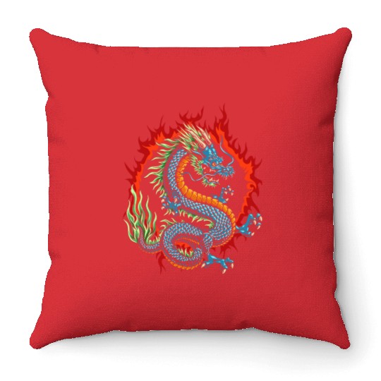 Angry Japanese Dragon Throw Pillows