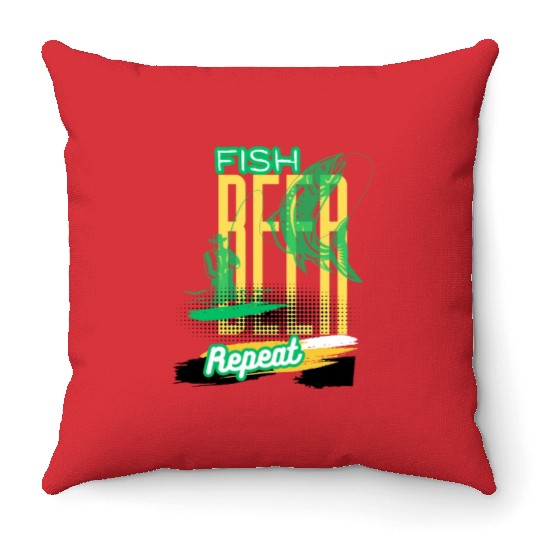 Fish, Beer, Repeat Throw Pillows