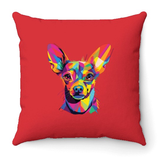 Watercolor Colorful Russian Toy Terrier Throw Pillows