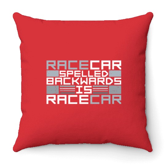 Funny Racecar Spelled Backwards Is Race Car Driver Throw Pillows
