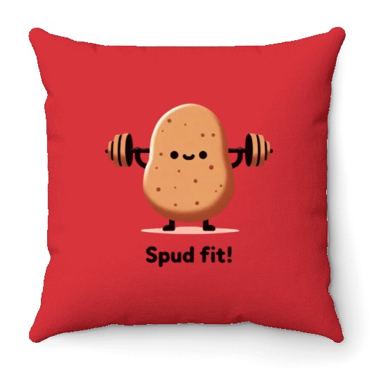 Spud Fit - Funny Potato Lifting Weights Design Throw Pillows