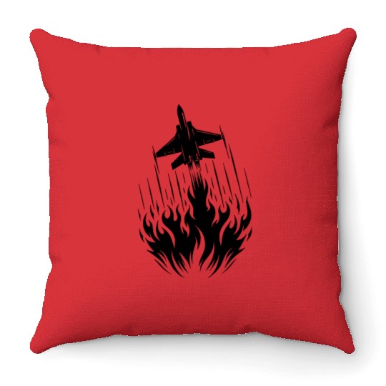 Fighter Jet Model Airplane Fire Flames Flight Throw Pillows