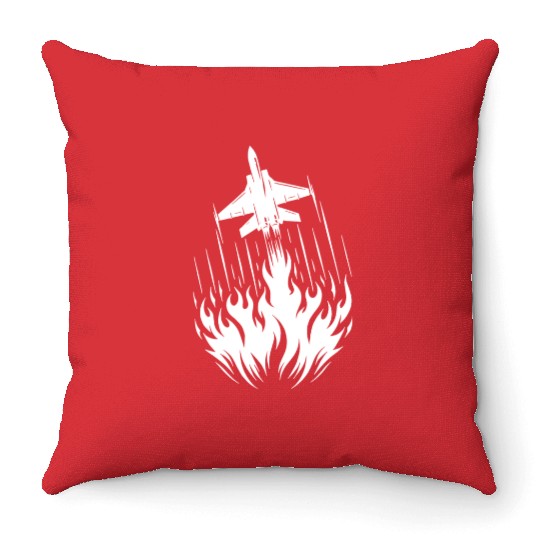 Fighter Jet Model Airplane Fire Flames Flight Throw Pillows