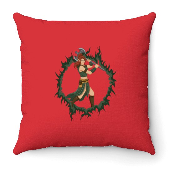 Female Elf Warrior With An Iron Axe Throw Pillows