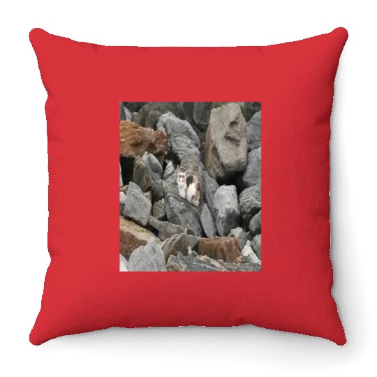 Camouflage Cat On Rocks Gifts for Animal Lovers Throw Pillows