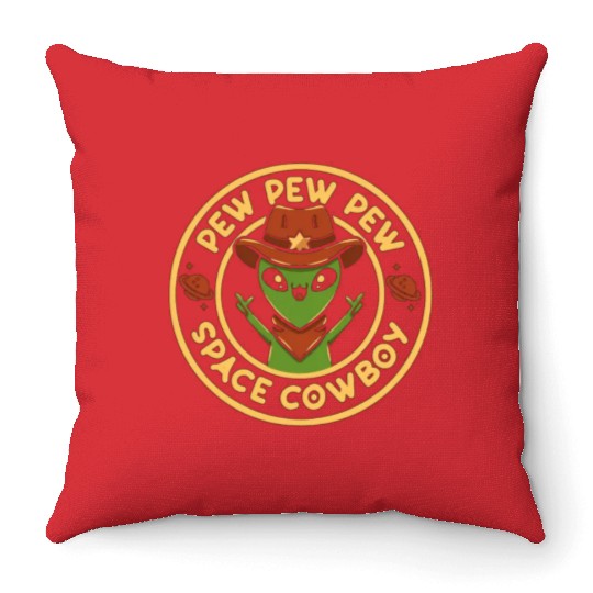 Pew pew pew space cowboy Throw Pillows