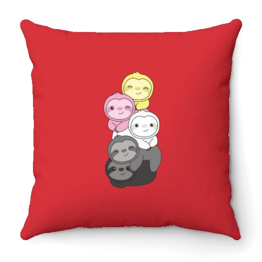 Queerplatonic Flag Pride Lgbtq Cute Sloth Throw Pillows