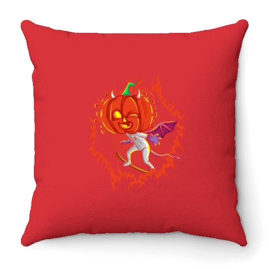 The Witch Devil Pumpkin Head Throw Pillows