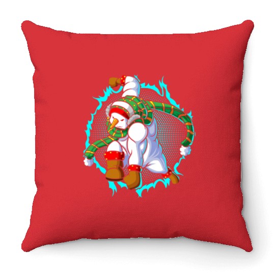 The Snowman Is Ready For Attack Throw Pillows