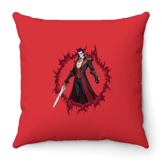 Vampire Lord With Halftone Background Throw Pillows