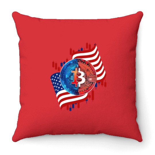 American Flag Bitcoin Crypto Currency Trading Throw Pillows