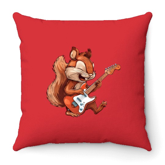 Rock Squirrel Guitarist Band Music Throw Pillows