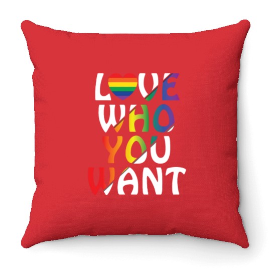 LGBT Love Who You Want Rainbow Heart Gay Pride Throw Pillows