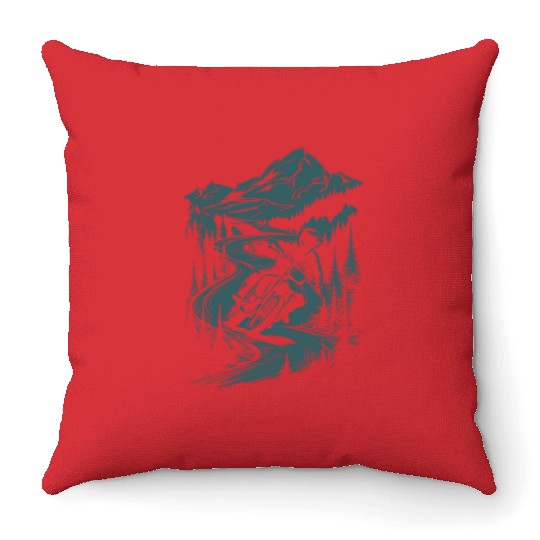 Motorcycle Motocross Motorsport Nature Mountains Throw Pillows