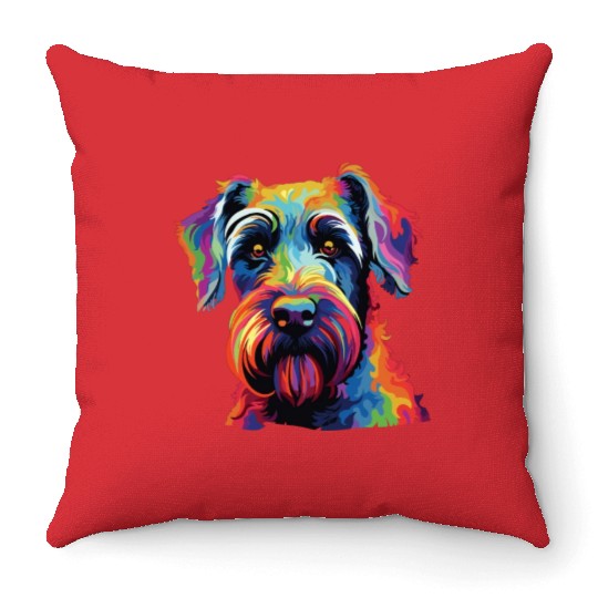Watercolor Colorful Standard Schnauzer Throw Pillows