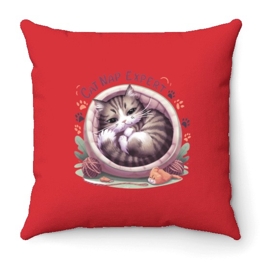 Cat Nap Expert - Funny Cat Outfit! Throw Pillows