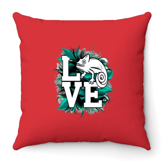 Chameleon Lizard Love Green Teal Text Design Throw Pillows